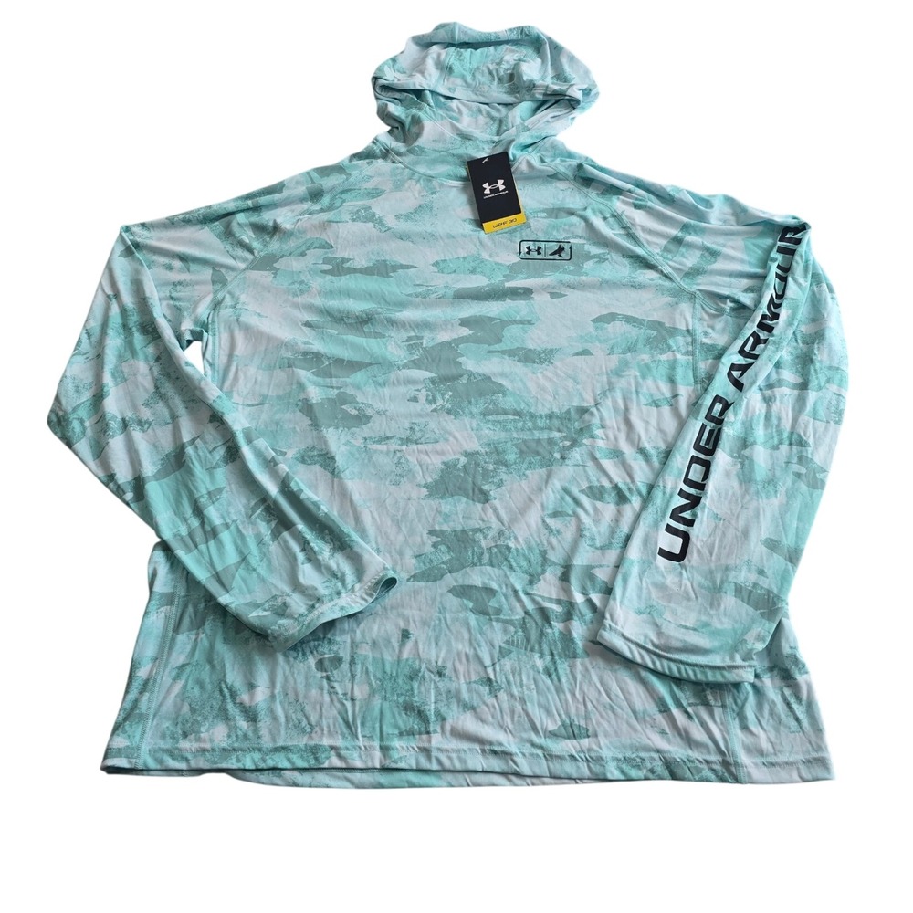 Under Armour Mens BTHxFish Elite Camo Hoodie Aqua Camouflage Sun Shirt XL
